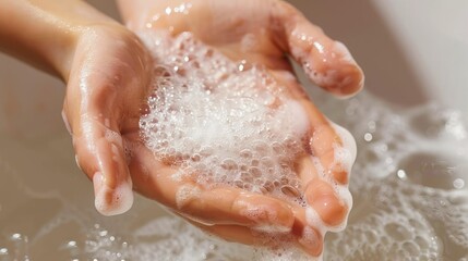 Fototapeta premium Close-up of hands washing with soap, promoting the essential practice of hand hygiene