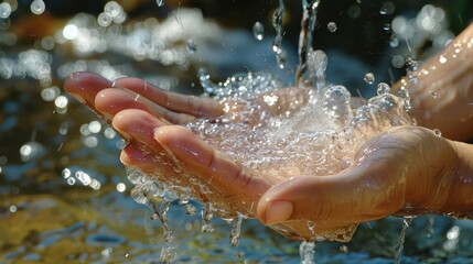Fototapeta premium Close-up of hands under running water with soap, illustrating the key steps in effective handwashing