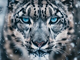 Obraz premium Intense gaze of a snow leopard in the winter