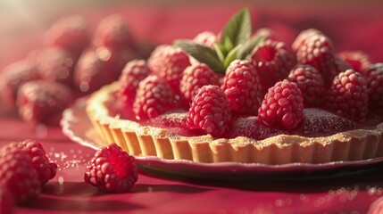 Delicious raspberry tart with fresh raspberries