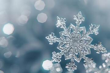 Intricate snowflake on a blurred winter background