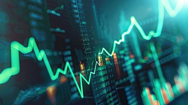 Financial chart with a green arrow pointing upwards, symbolizing economic growth and profitability