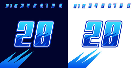 number 28 with blue racing effects, for racing, sports, racing workshops