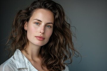 Naklejka premium Thoughtful young woman with wavy hair