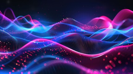 Fototapeta premium Abstract black background featuring elegant waves and neon lighting effects