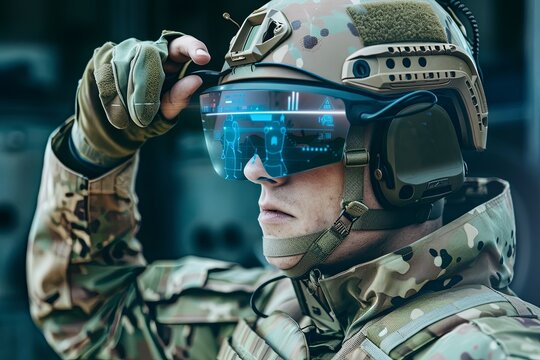 A man in a military uniform adjusting his goggles