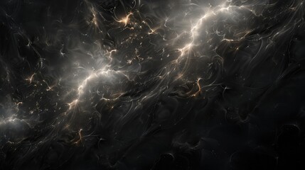 Abstract black background with delicate fractal patterns and glowing highlights
