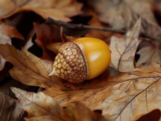 Autumn acorn on fallen leaves