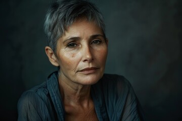 Obraz premium Thoughtful mature woman with gray hair