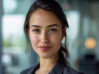Fototapeta premium Thoughtful young woman with dark hair