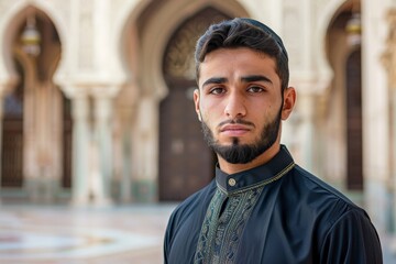 portrait of a young man in traditional middle eastern clothing