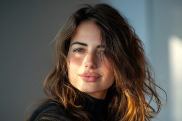 Naklejka premium Thoughtful woman with windblown hair