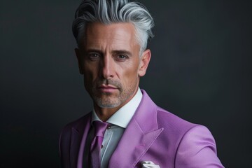 Fototapeta premium Stylish mature man in a pink suit