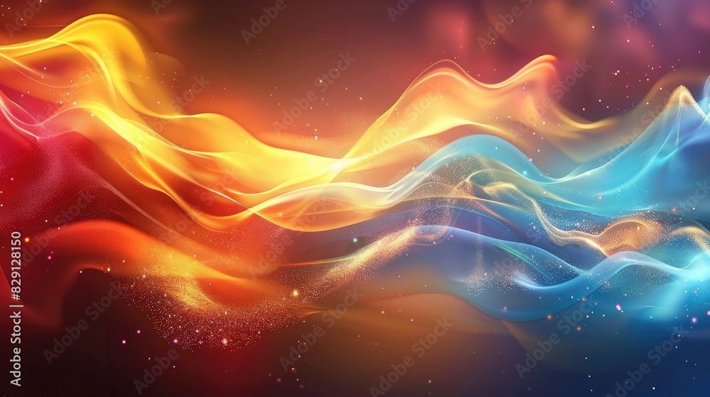 Poster abstract colorful wave background featuring dynamic light reflections and flowing wave patterns
