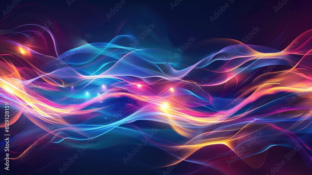 Poster abstract colorful wave background featuring dynamic light reflections and flowing wave patterns