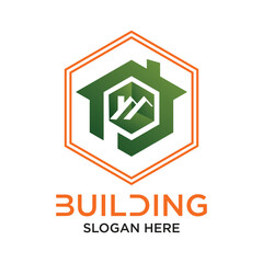 Building logo design simple concept premium Vector