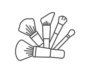 Fototapeta premium Makeup and cosmetics. Set vector graphic icons of beauty brushes for face, powder, blush, eyeshadow.