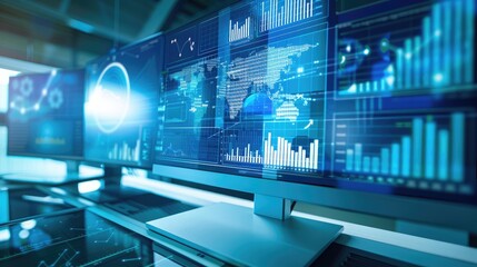 Business documents and financial charts displayed on a computer monitor, symbolizing analysis and decision-making