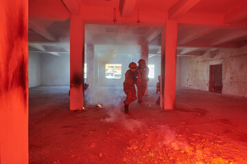  A group of professional soldiers bravely executes a dangerous rescue mission, surrounded by fire...