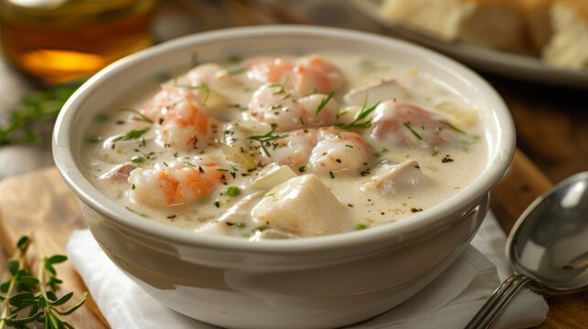 A creamy and hearty seafood chowder made with fresh fish shrimp and Caribbean es.