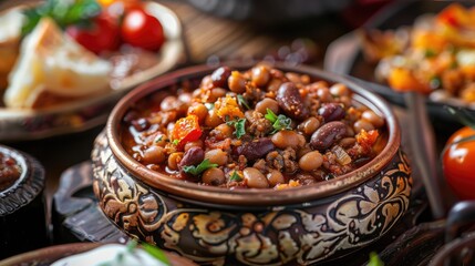 Traditional Turkish dishes dried beans minced meat with beans