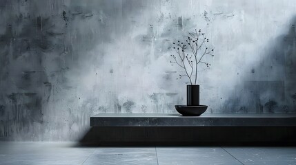 Black podium or pedestal display on dark background with long platform. Blank product shelf standing backdrop. 3D rendering. 