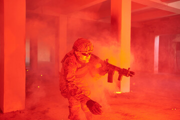  A group of professional soldiers bravely executes a dangerous rescue mission, surrounded by fire...