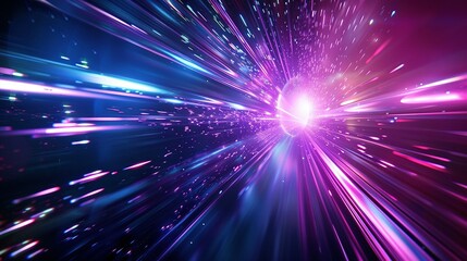 Obraz premium Dark Background with Blue-Purple Light Lines: 3D Render of Hyperspace Warp