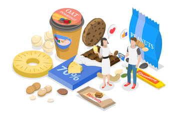 3D Isometric Flat  Illustration of Healthy Food, Preservative Free Organic Snacks