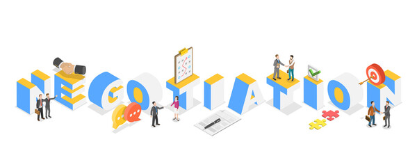 3D Isometric Flat  Illustration of Business Negotiation, Successful Deal Agreement