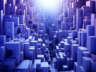 Fototapeta premium Futuristic city made of cubes with a blue sky and clouds.