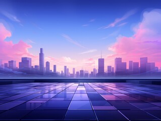 Futuristic city with a blue sky and clouds