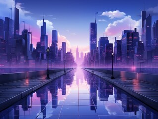 Obraz premium Futuristic city with a blue sky and clouds