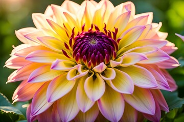 A large, bright yellow and pink flower with a purple center