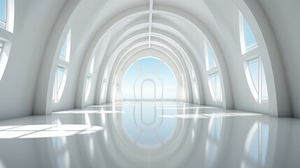 Long white futuristic corridor.