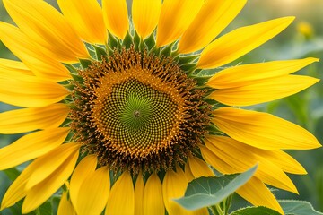 Fototapeta premium A close up of a yellow sunflower with a green center