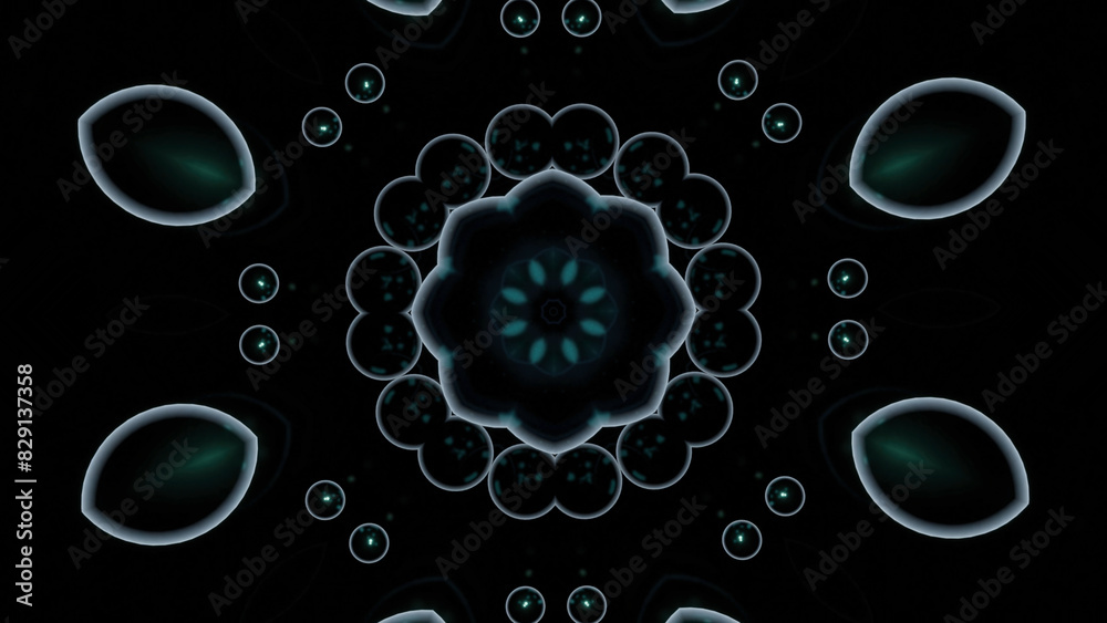 Poster Floral moving pattern with flickering light. Design. Rapid movement of pulsating and shimmering pattern in cyber jump. Tunnel with pattern in fast stream of pulsations