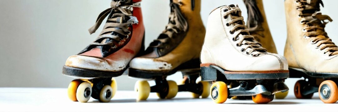Closeup retro rolling skates on isolated backgroun