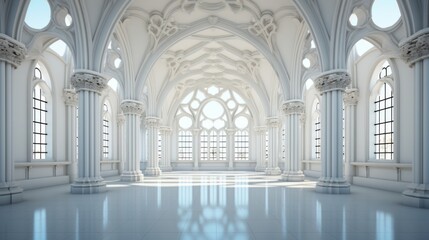 Fototapeta premium blue corridor with columns and windows