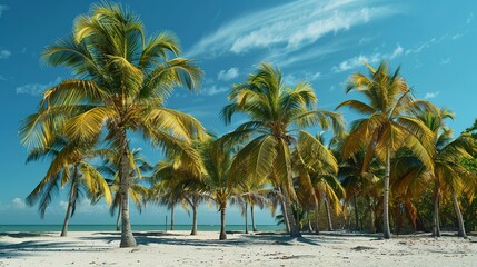 Obraz premium Tropical beach and palm trees, palm trees framing, Copy space on sky background 