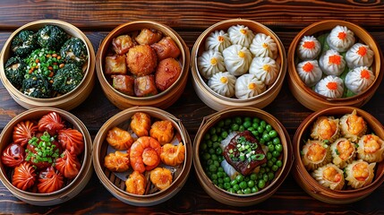 Dim Sum - A variety of bite-sized dishes from China, often enjoyed as a social meal. isolate on white background Minimal and Simple style