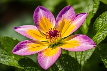 Fototapeta premium A flower with a yellow center and purple petals