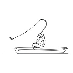 One continuous line drawing of people do fishing  vector illustration. Fishing, a timeless pursuit where patience and skill intertwine. Cast your line into tranquil waters, awaiting the telltale tug.