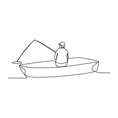 Fototapeta premium One continuous line drawing of people do fishing vector illustration. Fishing, a timeless pursuit where patience and skill intertwine. Cast your line into tranquil waters, awaiting the telltale tug.
