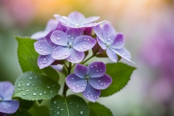 A close up of a purple flower with droplets of water on it - Powered by Adobe