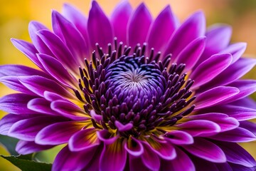 A close up of a purple flower with yellow centers