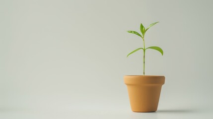 small coin growing on pot copy space on white background 