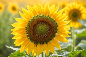 Fototapeta premium A large yellow sunflower with a green center