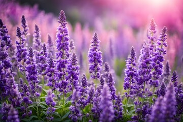 Obraz premium A field of purple flowers with a pinkish hue