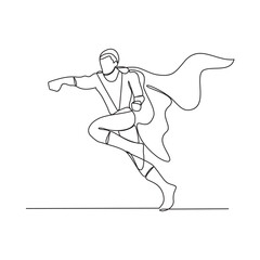 One continuous line drawing of a Superhero action vector design illustration. Fictional character possessing with extraordinary talents and power, in simple continuous style vector design concept.